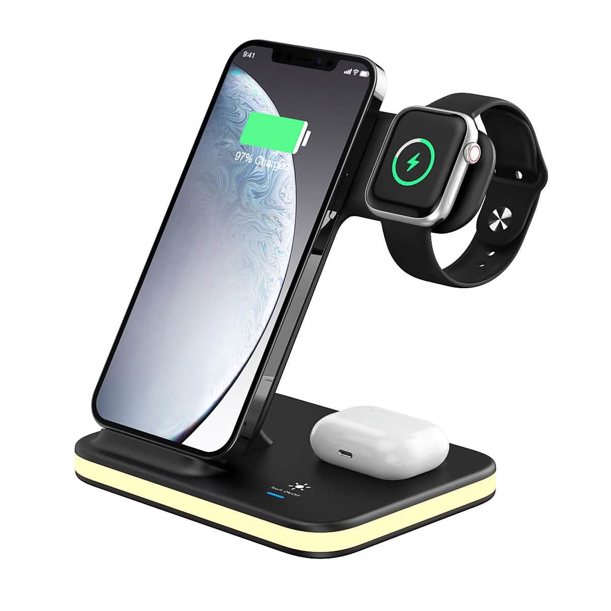 4-in-1 Wireless Charging Stand – Qi Charger with Night Light