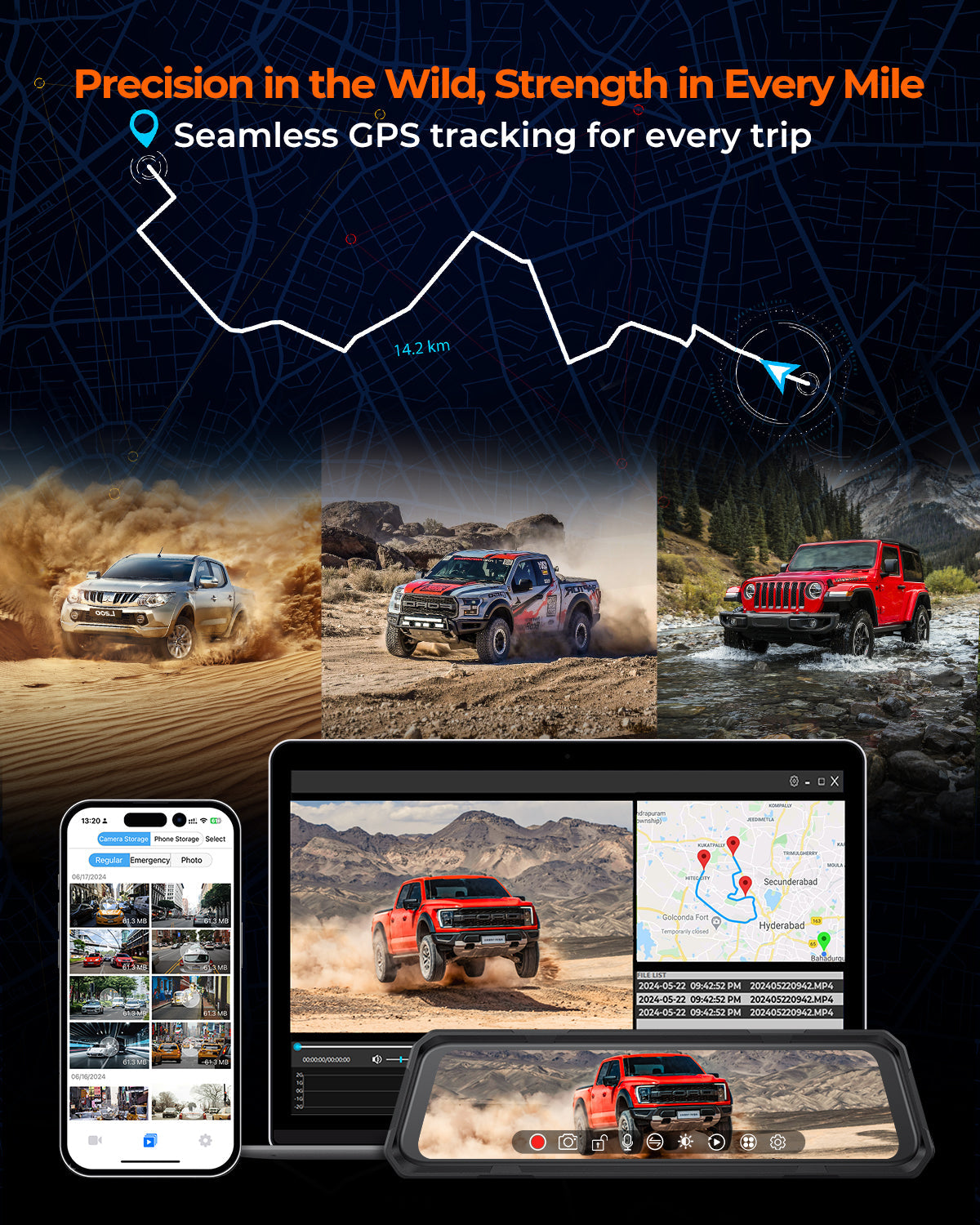 Waterproof Rear View Mirror Dash Cam Black Star Audio