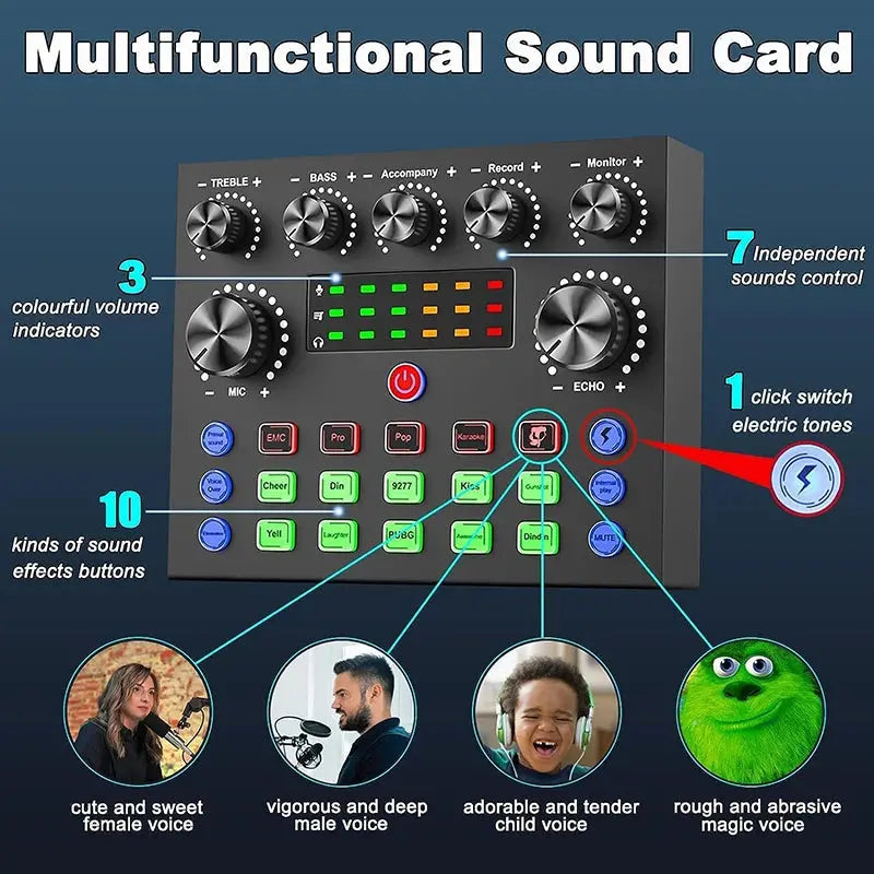 V8S Audio Mixer with Sound Card for Live Streaming Podcast V.I.P Digital Presence