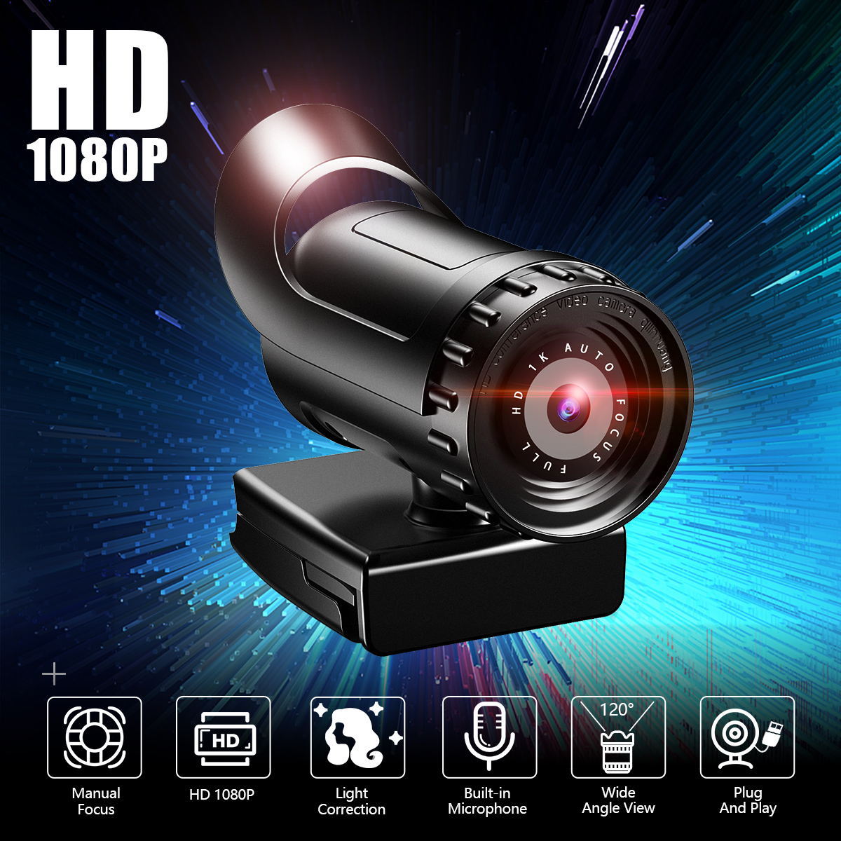 4k Auto Focus 1080p Computer Camera Black Star Audio