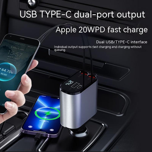 100W Metal Car Charger – USB & USB-C Super Fast Charging
