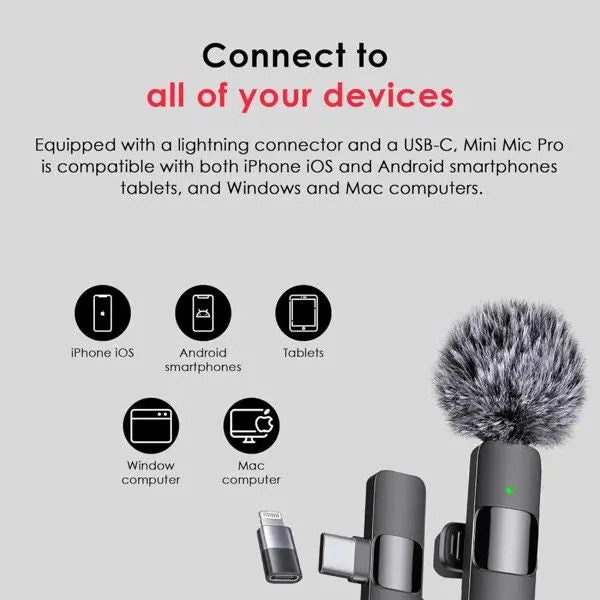 Wireless Lavalier Microphone for iPhone, iPad, Android, Berry Charmz