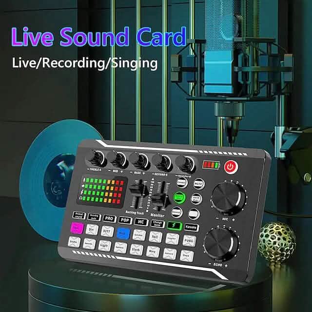 F998 Podcast Audio Interface & DJ Mixer – 16 Sound Effects, Bluetooth & LED Lighting - Black Star Audio